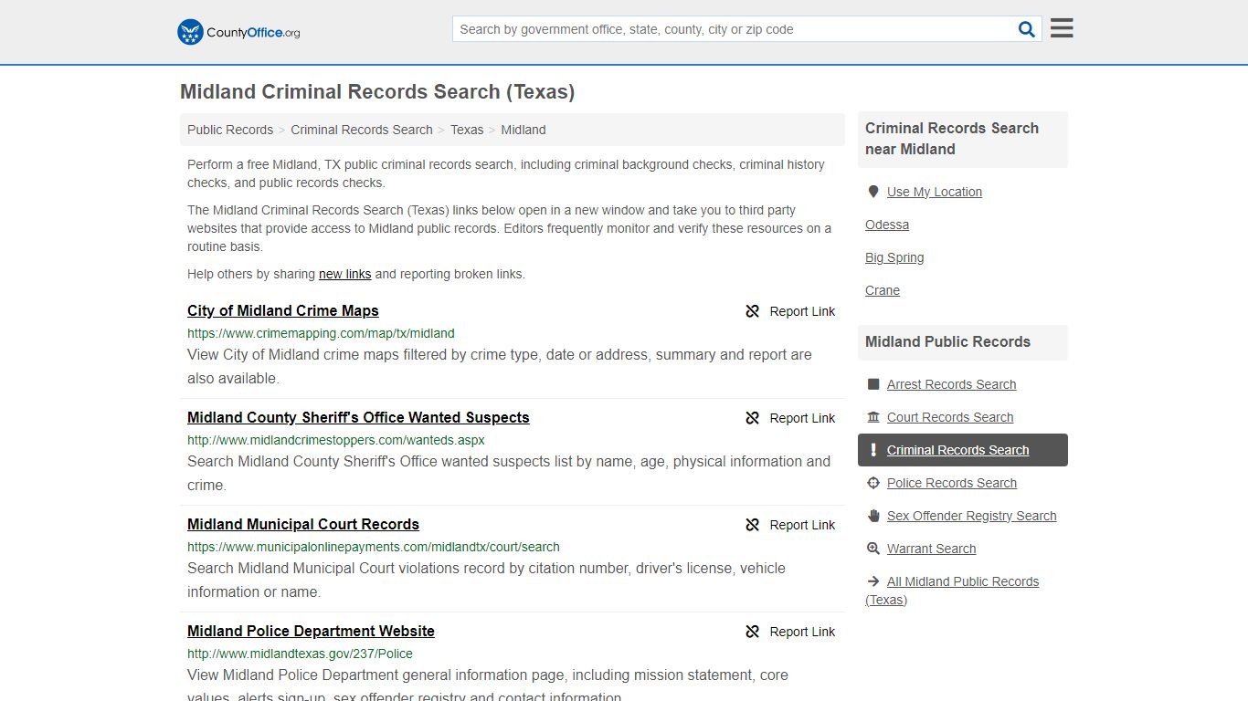 Midland Criminal Records Search (Texas) - County Office